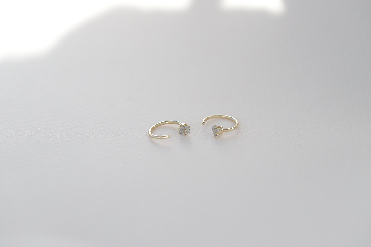 Tiny Labradorite huggie hoop earrings, 9ct Gold