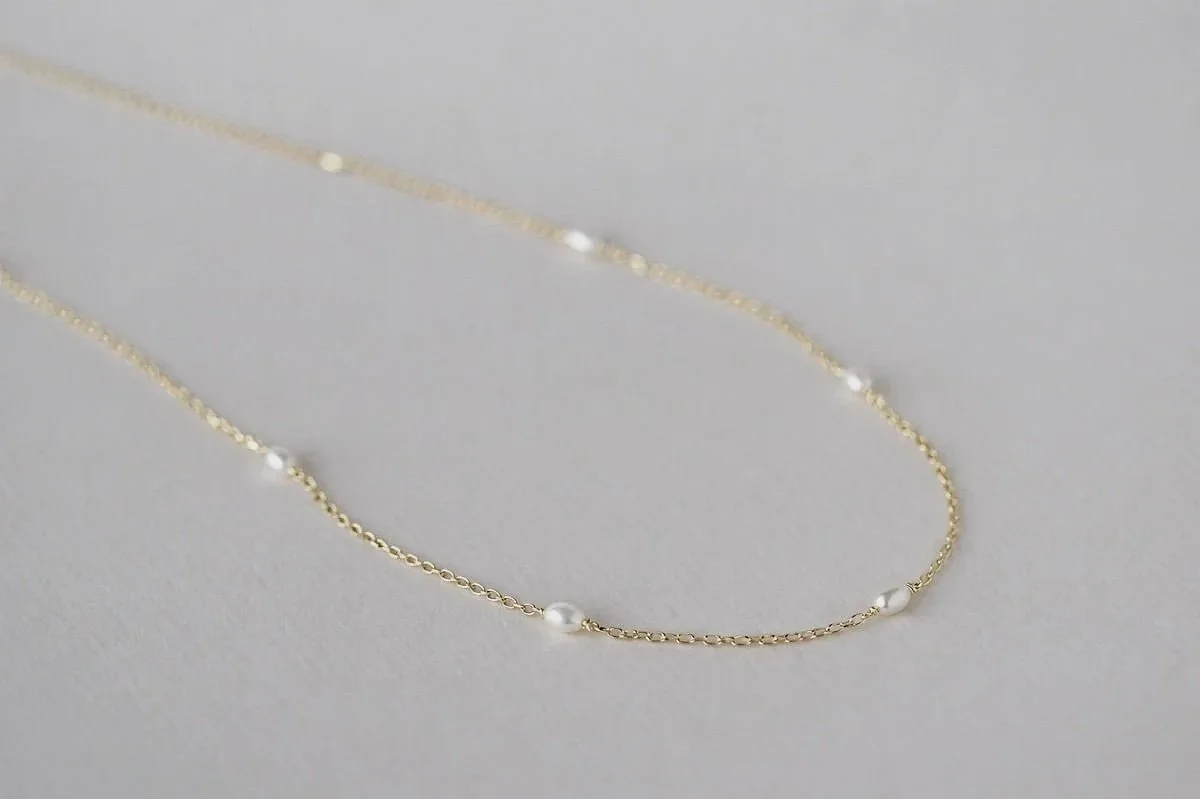 Pearl and Chain Necklace, Gold
