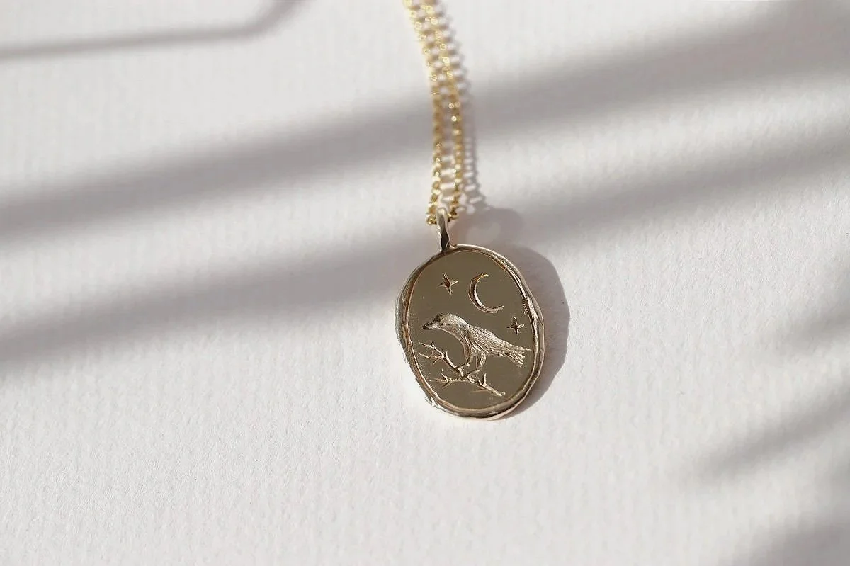 Winter Solstice ~ Crow talisman Yule necklace, Bronze