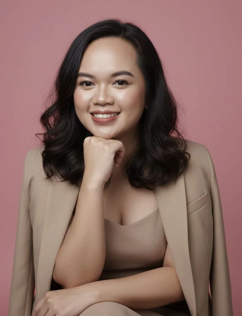 Professional woman in pick background