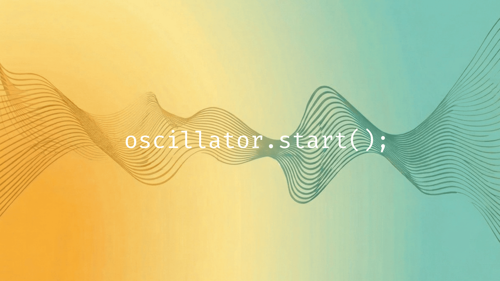 Sound wave visualisation with oscillator.start() code overlay, representing the process of building a sound frequency app with AI