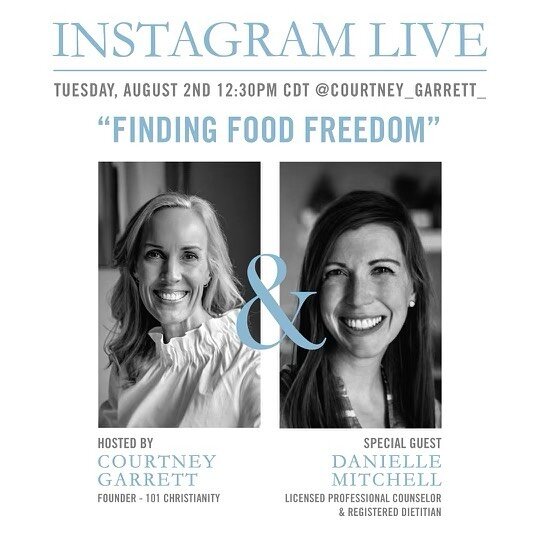 TOMORROW @ 12:30 CDT! I&rsquo;ll be chatting with my dear friend, Danielle Mitchell with @thecognizantgroup about all things FOOD. A big topic but one we are excited to tackle! @daniemitchell is a licensed counselor, registered dietitian and committe