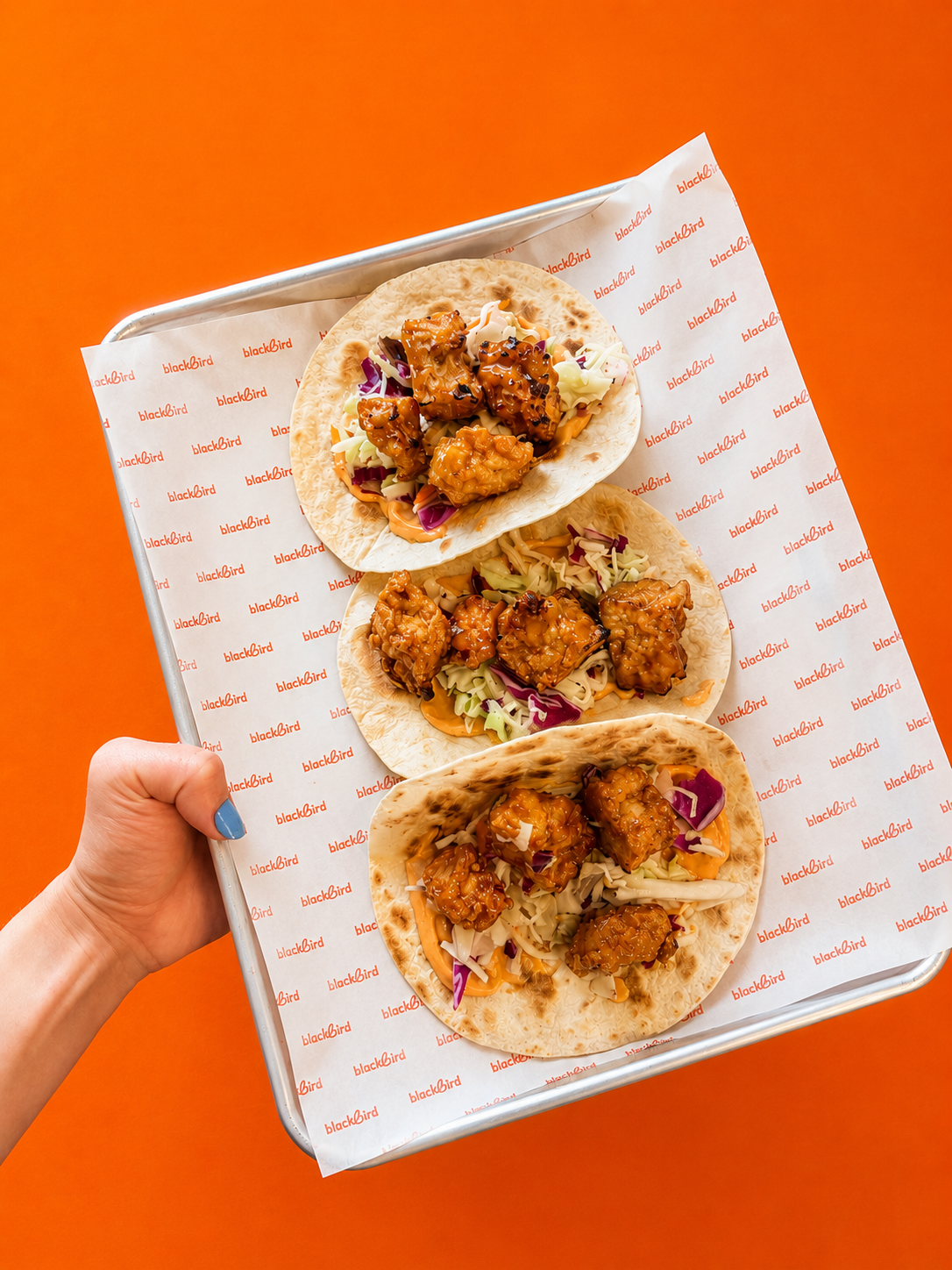 Blackbird General Tso's Crispy Tofu tacos with slaw and spicy mayo