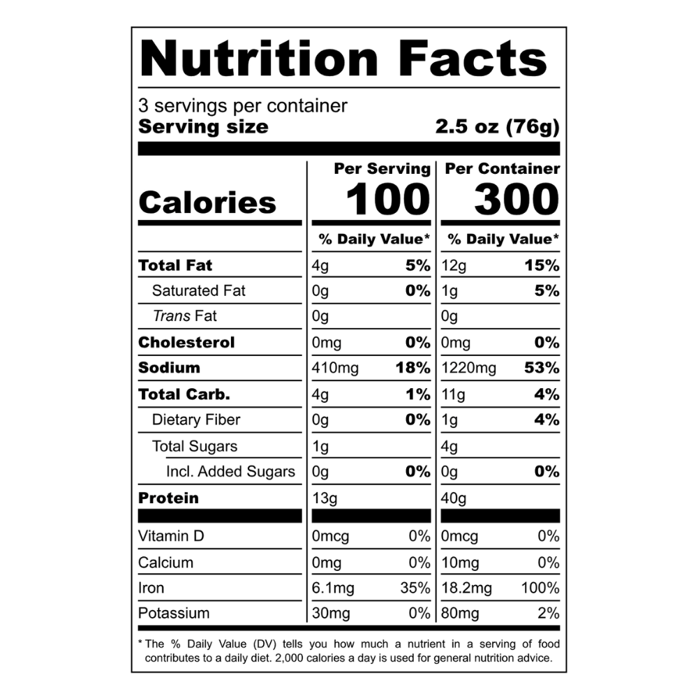 Nutrition facts for Rosemary Garlic Seitan Shreds (12 Pack)