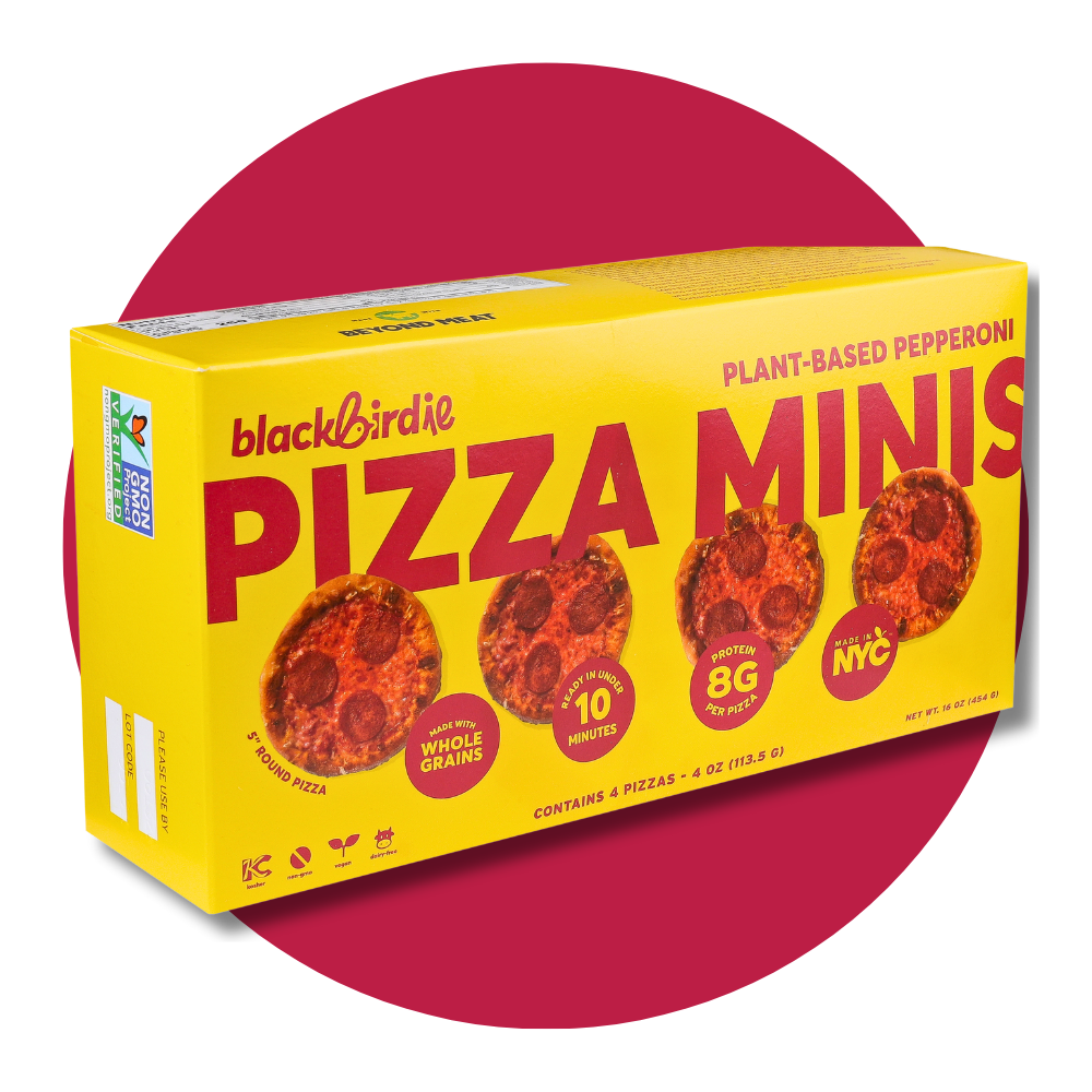 Blackbird Foods dairy-free pepperoni pizza minis four per pack made in nyc personal pizzas