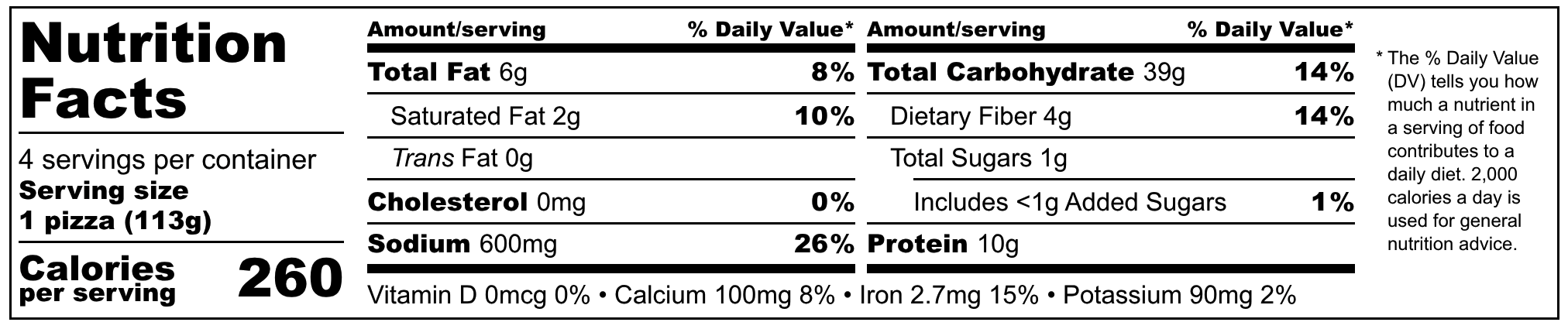 blackbird pepperoni pizza minis nutrition label