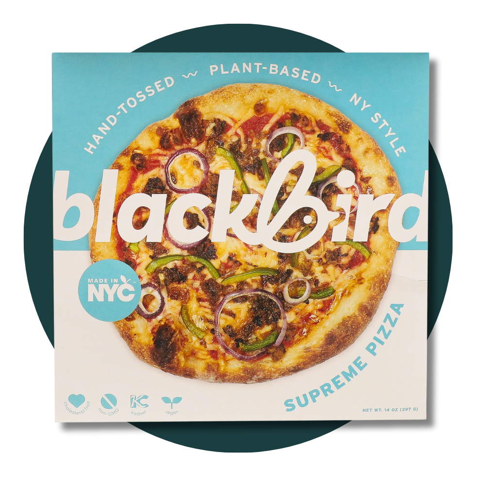 Blackbird Foods plant-based supreme pizza nutrition label made in nyc hand-tossed