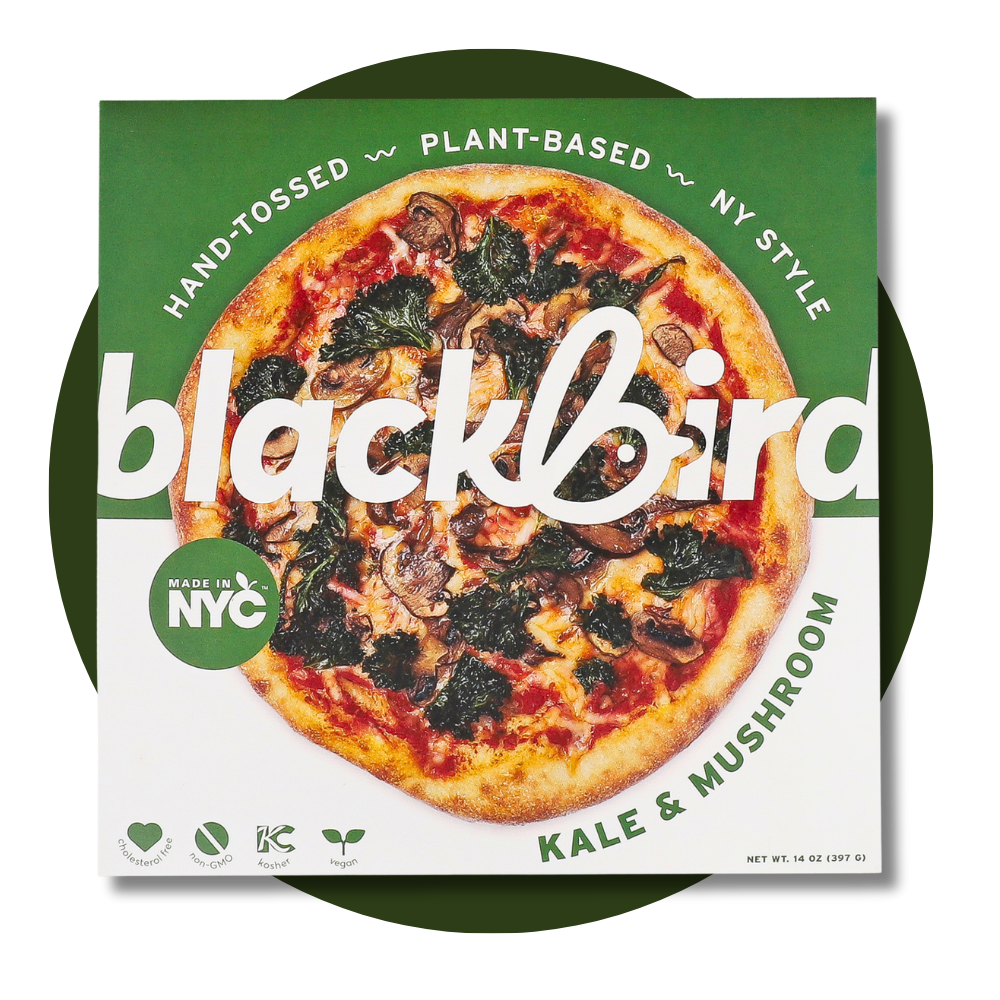 Blackbird Foods plant-based kale and mushroom pizza made in nyc hand tossed dairy-free