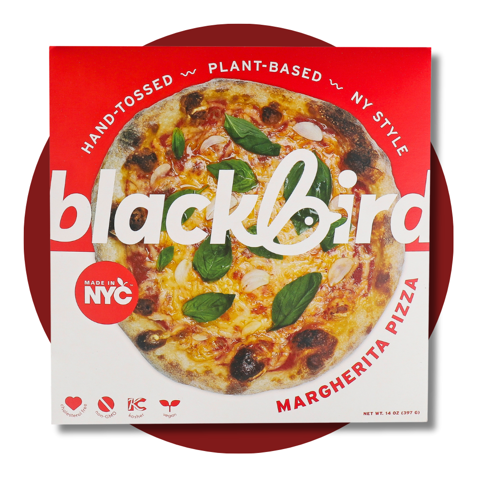 Blackbird Foods plant-based margherita pizza made in nyc hand tossed dairy-free