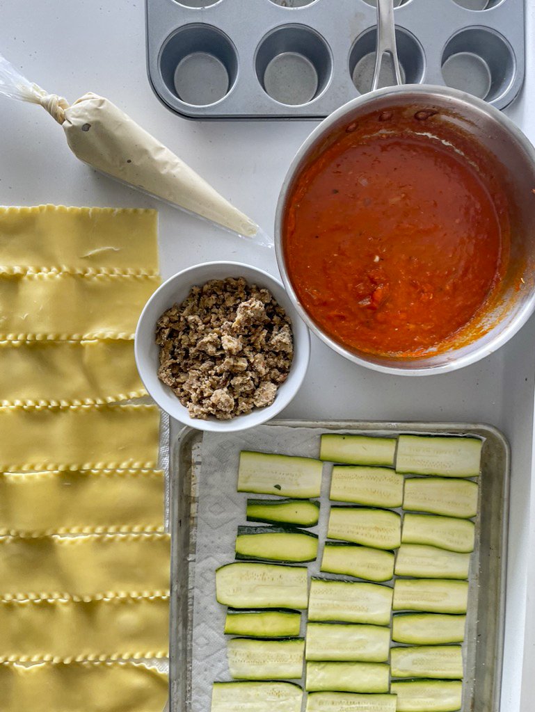 blackbird seitan lasagna roses made with zucchini and vegan ricotta assembly