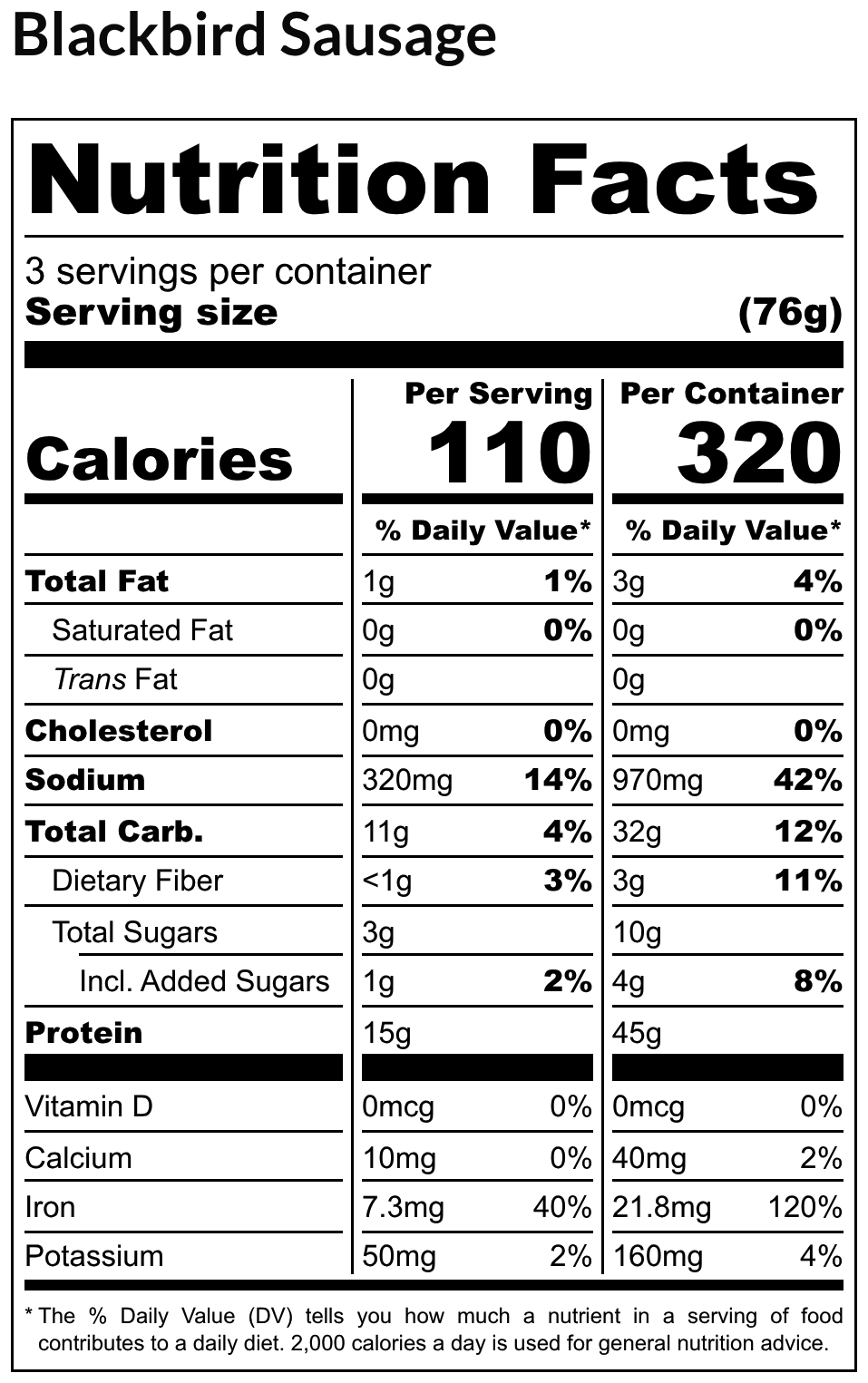 Blackbird Italian Sausage - Nutrition Label August 2025.png