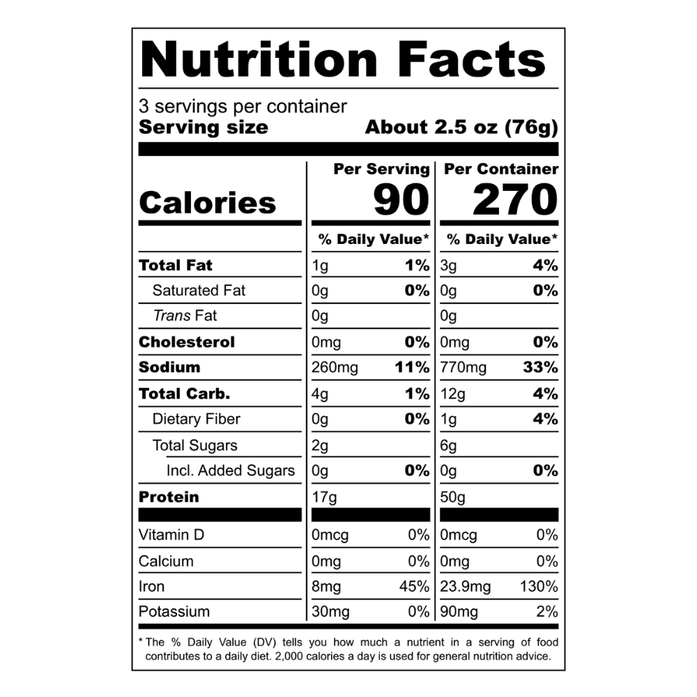 Nutrition facts for Original Seitan Shreds (12 Pack)
