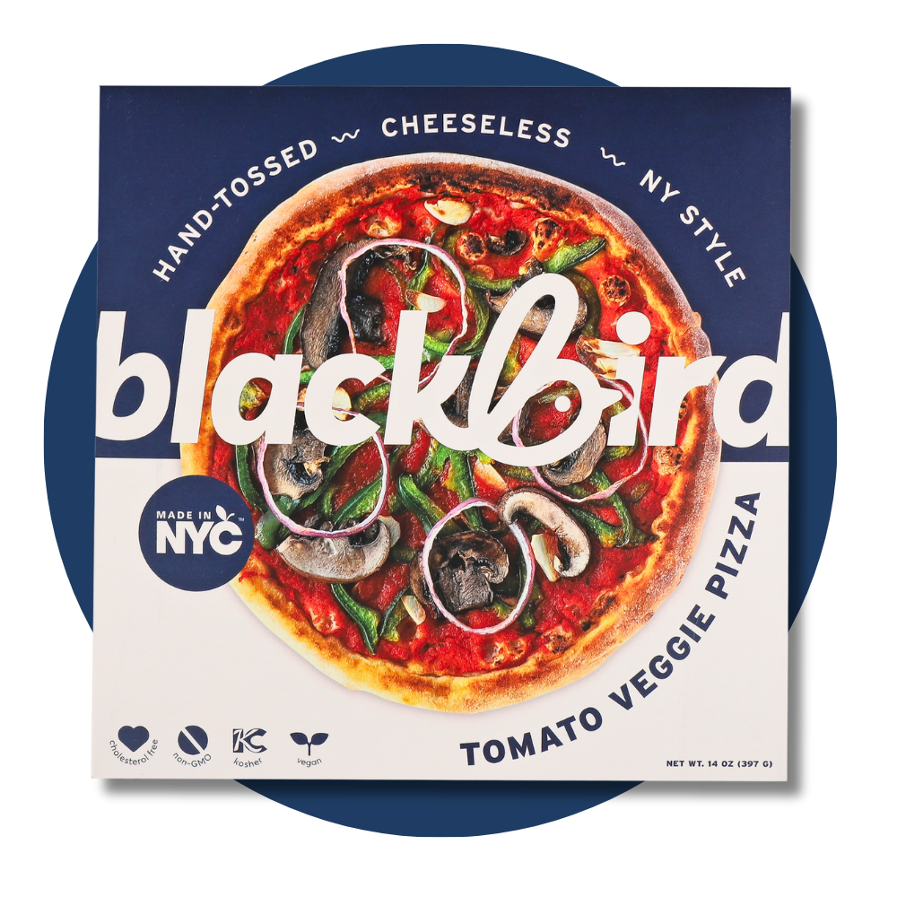 Blackbird Foods plant-based tomato veggie pizza made in nyc hand tossed dairy-free cheeseless