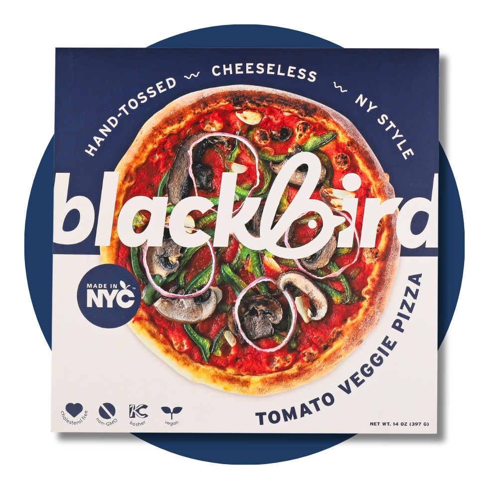 Blackbird Foods plant-based tomato veggie pizza made in nyc hand tossed dairy-free cheeseless