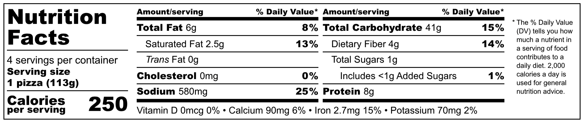 Blackbird Foods dairy-free cheese pizza minis nutrition label four per pack made in nyc personal pizzas