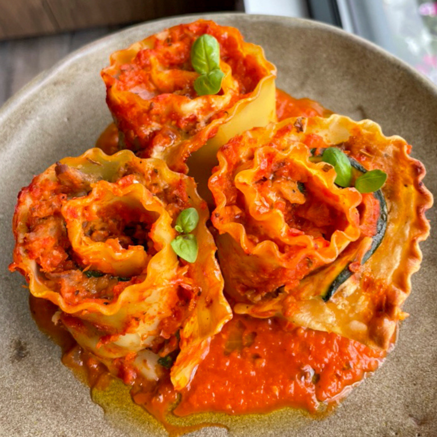Blackbird Seitan Lasagna Roses recipe made with vegan ricotta and zucchini