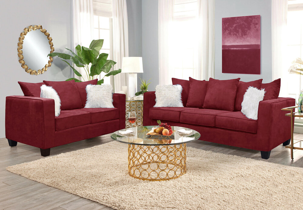 Burgandy Microfiber Sofa And Loveseat