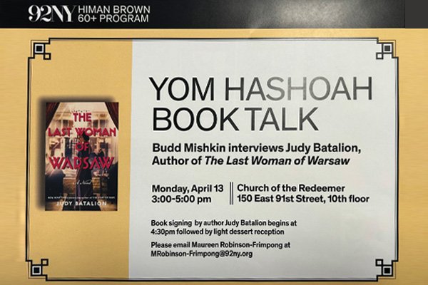 92Y Himan Brown Center: Judy Batalion and The Last Woman of Warsaw, New York
