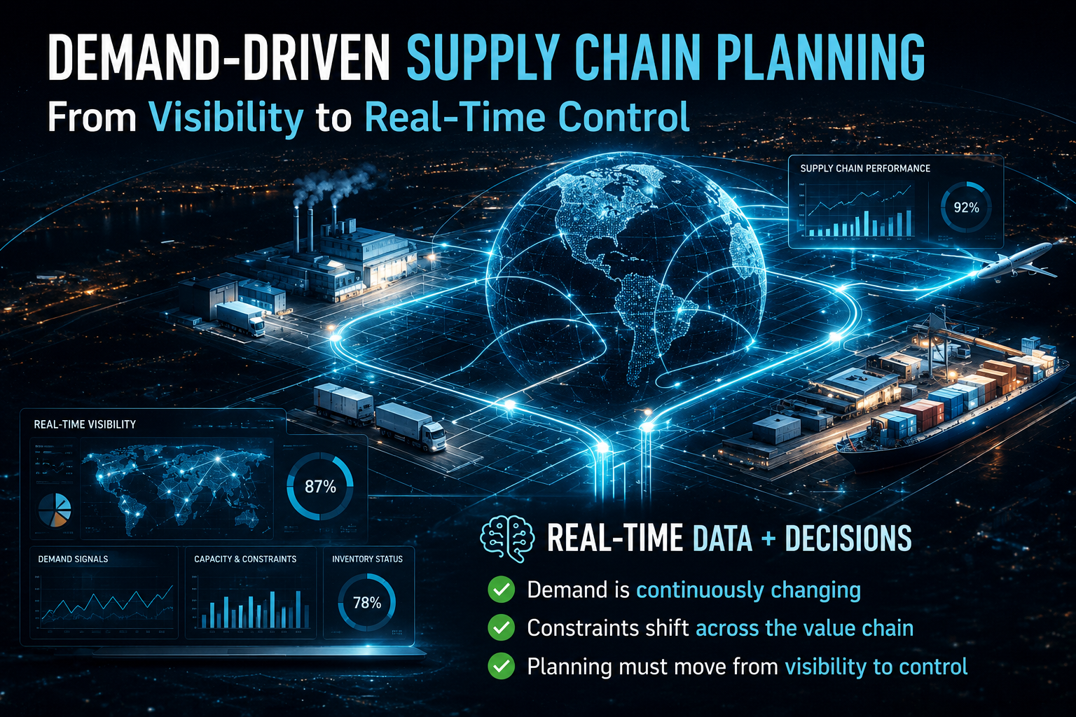 Demand-driven supply chain planning using real-time data, digital twins and operational control across manufacturing value chains.