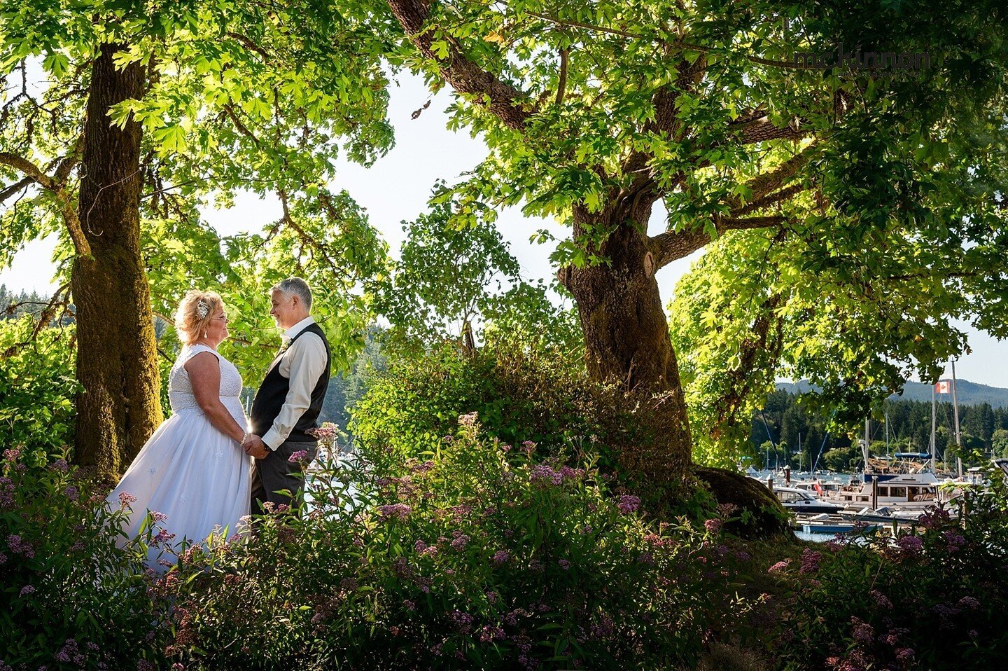 A classic BC scene with Gail and John, who are anything but classic - I mean that in the most complimentary of ways. These two, after ten years together, tied the knot on Quadra Island amid an outpouring of emotion, much silliness and a wickedly fun 