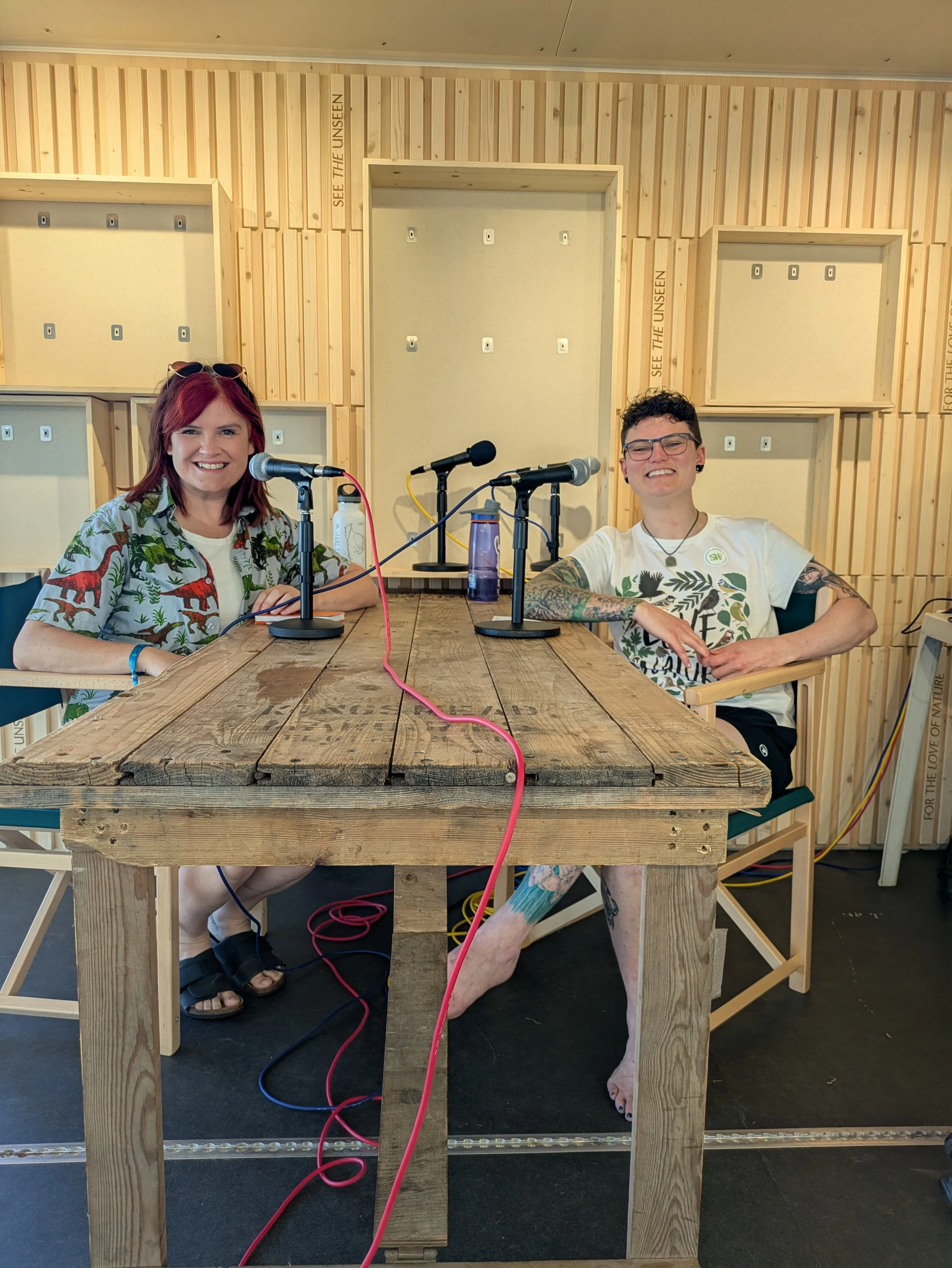 Facilitator and podcast host Kelly Keegan leading an interview and discussion with a guest speaker live from Global Birdfair.