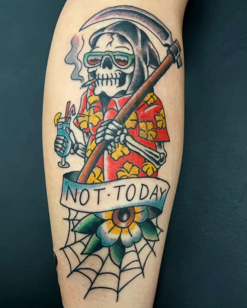 💀 🏝️ by @me_my_self #reapertattoo #colortattoo #spokanetattoos #spokanewa #ironandgoldtattoo #downtownspokanetattoo