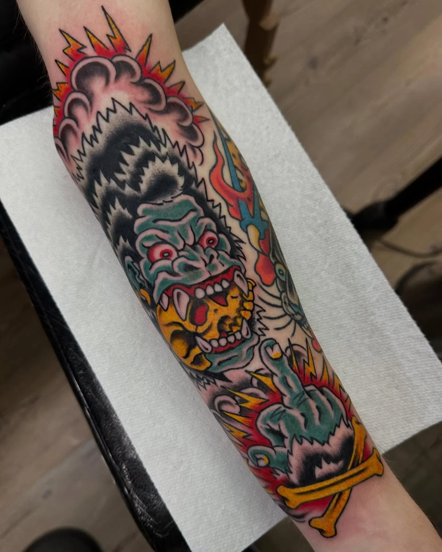 🦍 💀 by @today.jr  Contact Junior directly to get your next appointment scheduled! #spokanetattoo #ironandgoldtattoo