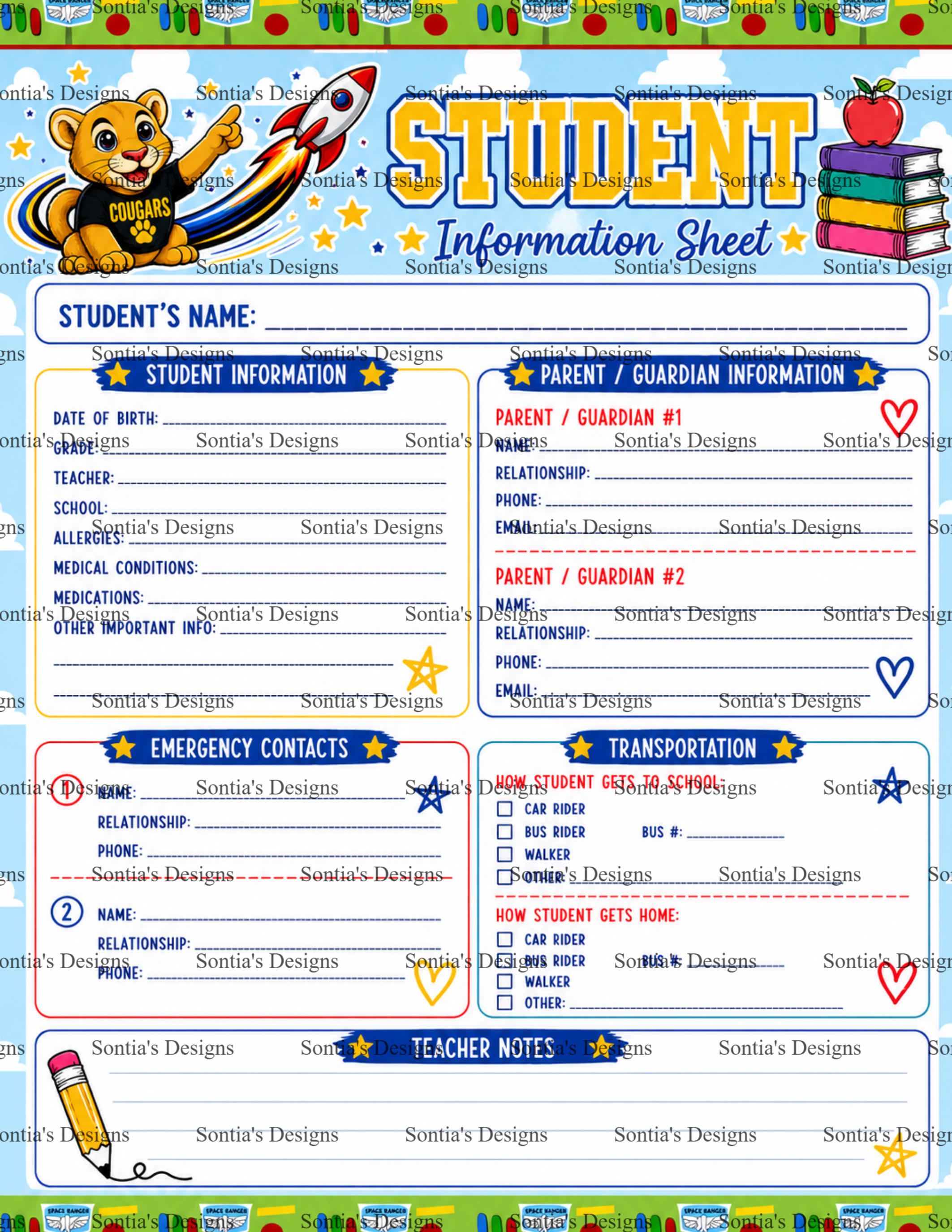 Space Student Information Sheet