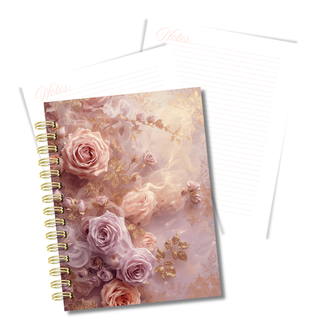 Blush Rose Floral Spiral Notebook with Lined Pages – Elegant Journaling & Notes Notebook