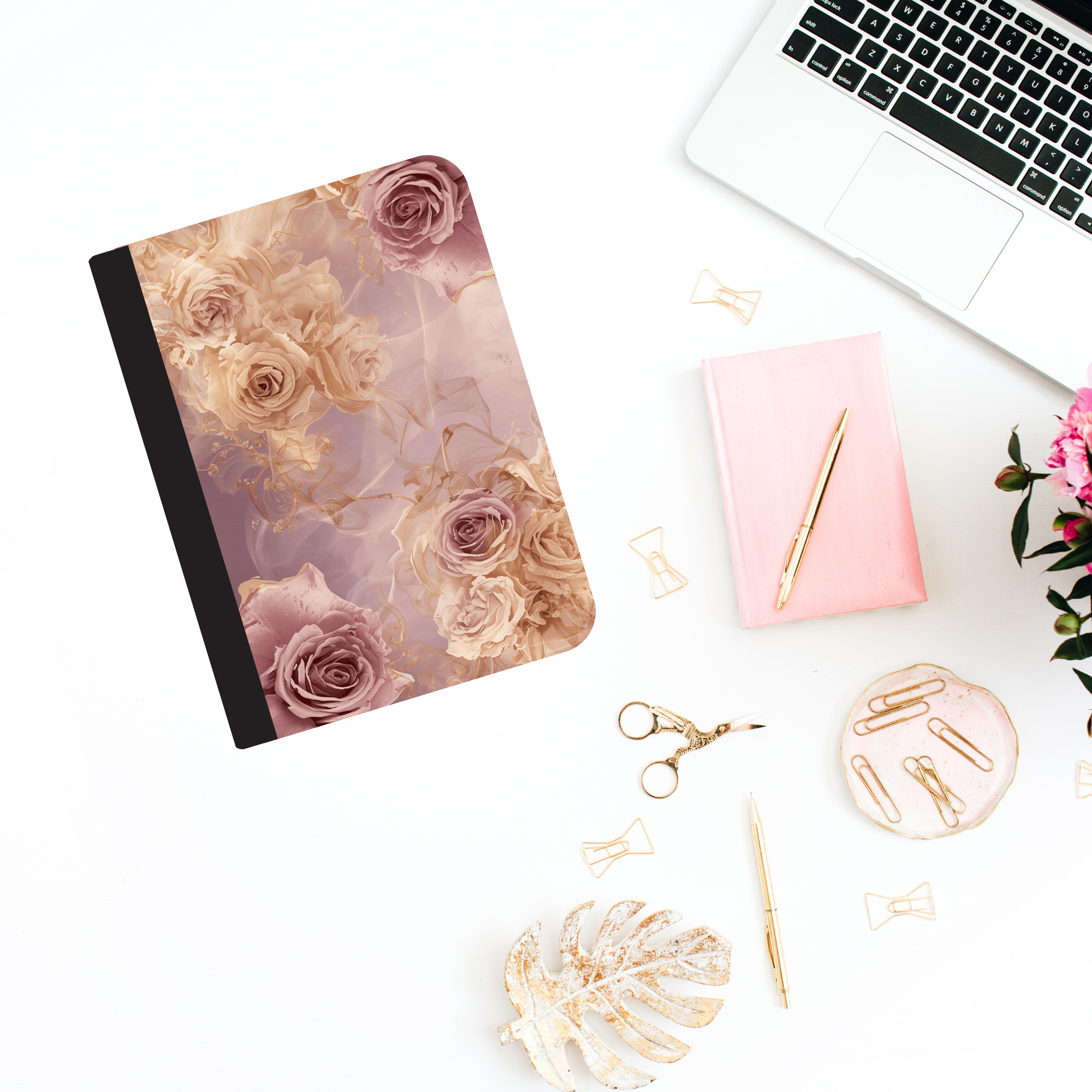 Floral Composition Notebook with Lined Pages – Elegant Rose Cover Journal