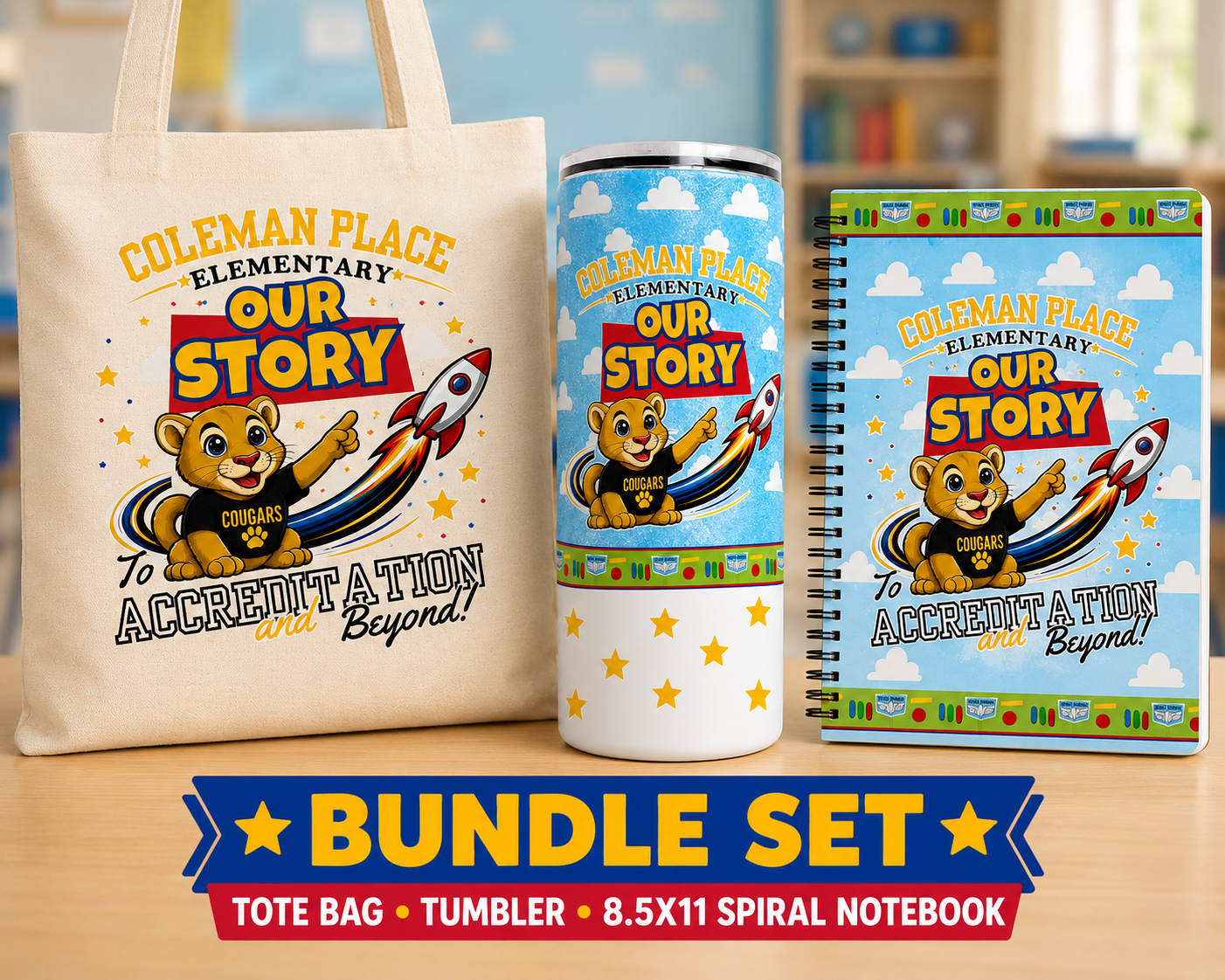 Coleman Place Elementary Accreditation Bundle | Tote Bag, Tumbler & 8.5x11 Planner
