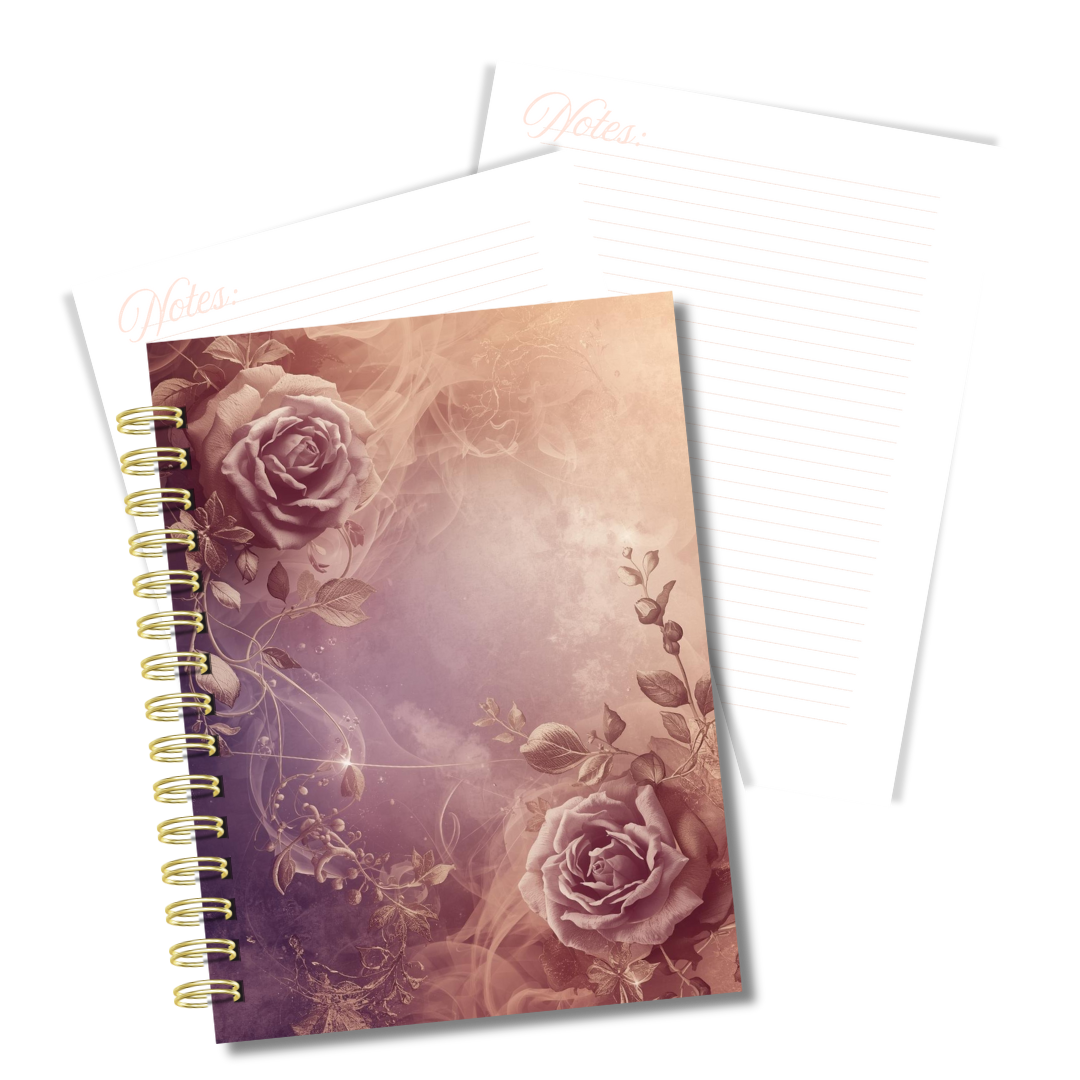 Vintage Rose Floral Spiral Notebook with Lined Pages – Elegant Notes & Journaling Notebook