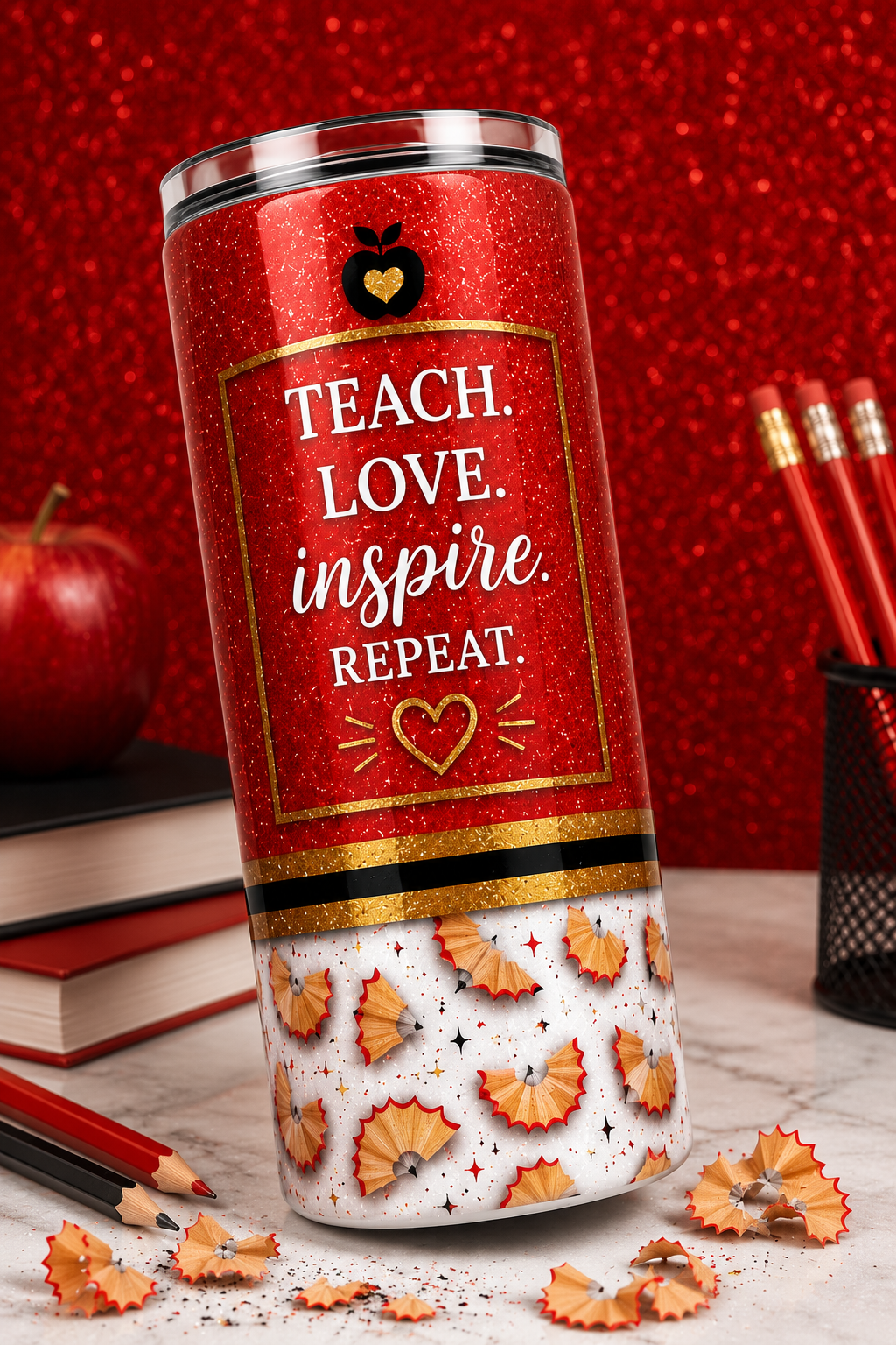 Personalized Teacher Glitter Tumbler | 20 oz Stainless Steel Teacher Gift | Custom Insulated Coffee Cup