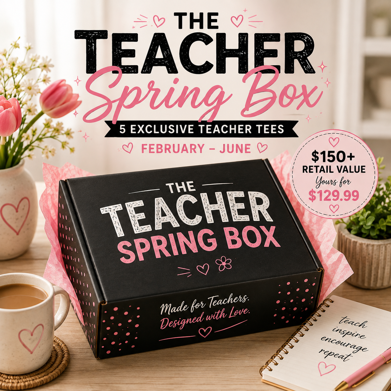 Teacher Spring Box | 5 Exclusive Teacher T-Shirts | February–June
