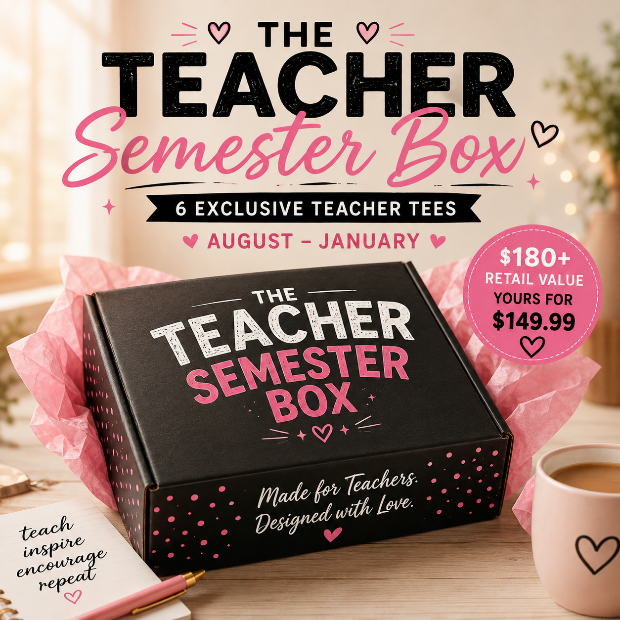 Teacher Semester Box | 6 Exclusive Teacher T-Shirts | August–January