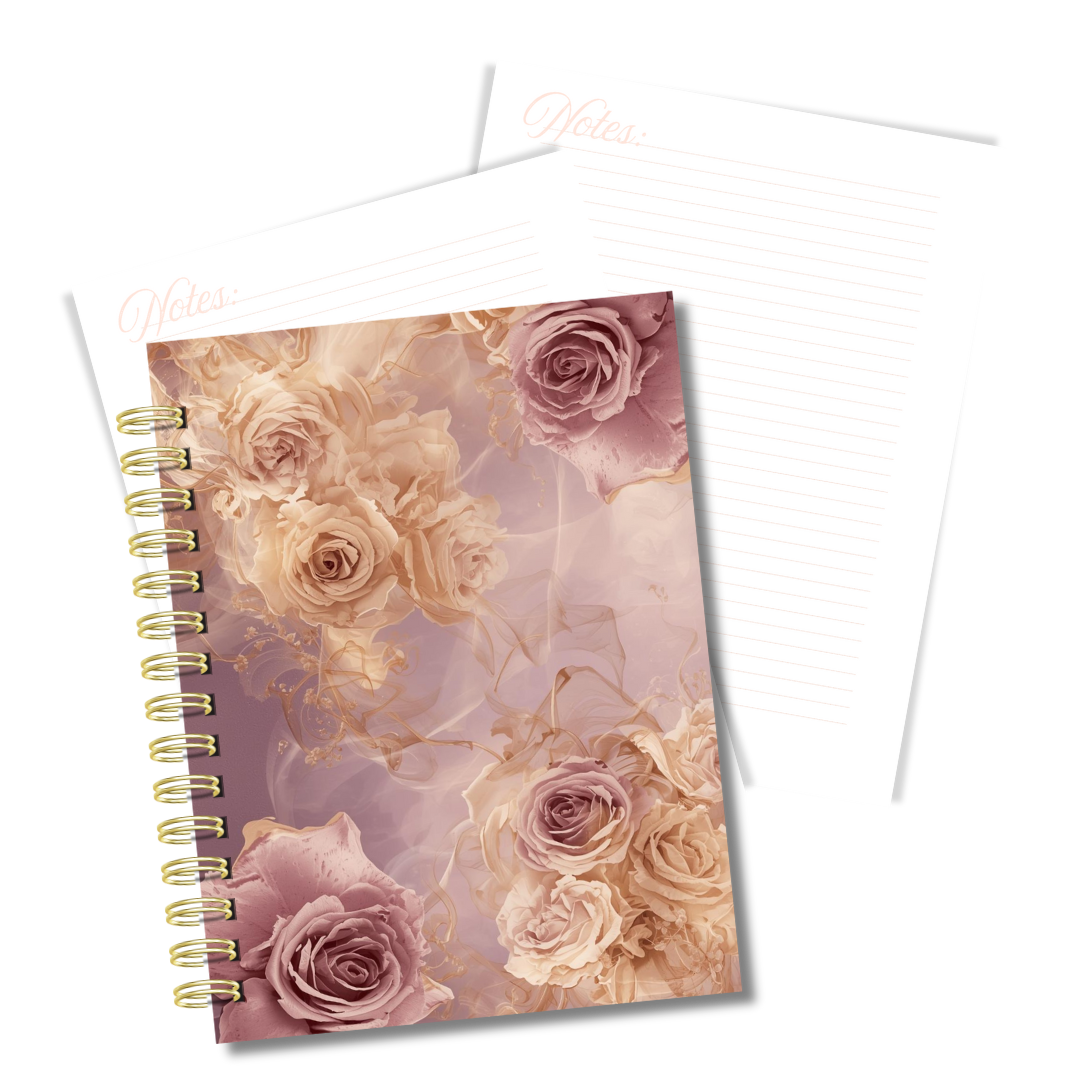 Elegant Rose Floral Spiral Notebook with Lined Pages – Soft Aesthetic Notes Journal