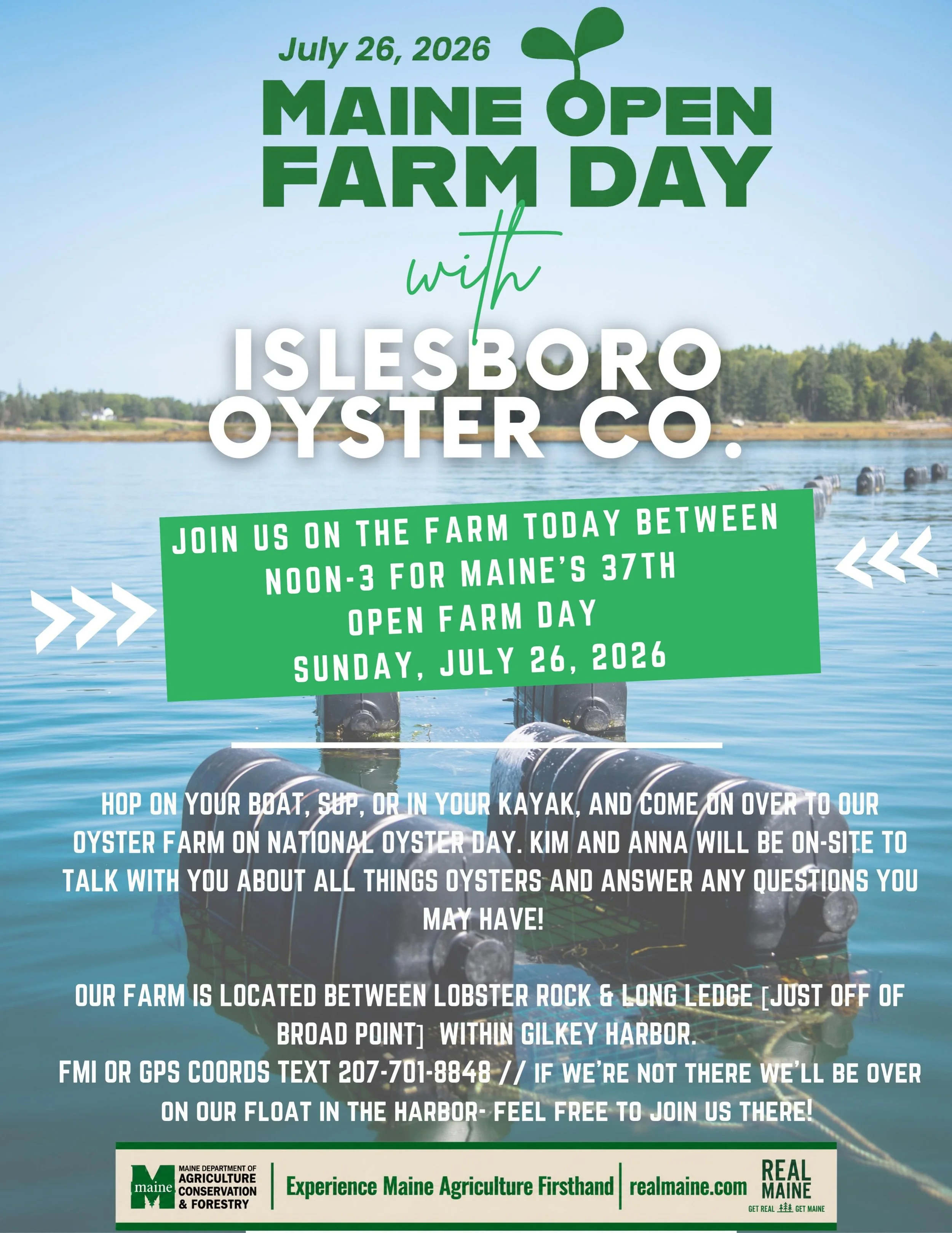 It&rsquo;s Maine Open Farm Day! 🦪
If you&rsquo;re out on the water today, we&rsquo;d love to see you! &hellip;Stop by Islesboro Oyster Co. between Noon&ndash;3 PM to check out our oyster farm, meet Kim &amp; Anna, and learn what goes into growing Ma
