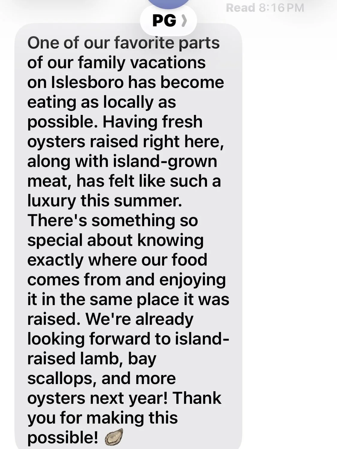 Messages like this💜🦪&hellip;.
This is exactly why we do what we do. When I started harvesting oysters, many years ago, I had no idea how meaningful it would be to our customers.
There&rsquo;s something pretty special about knowing that our oysters&