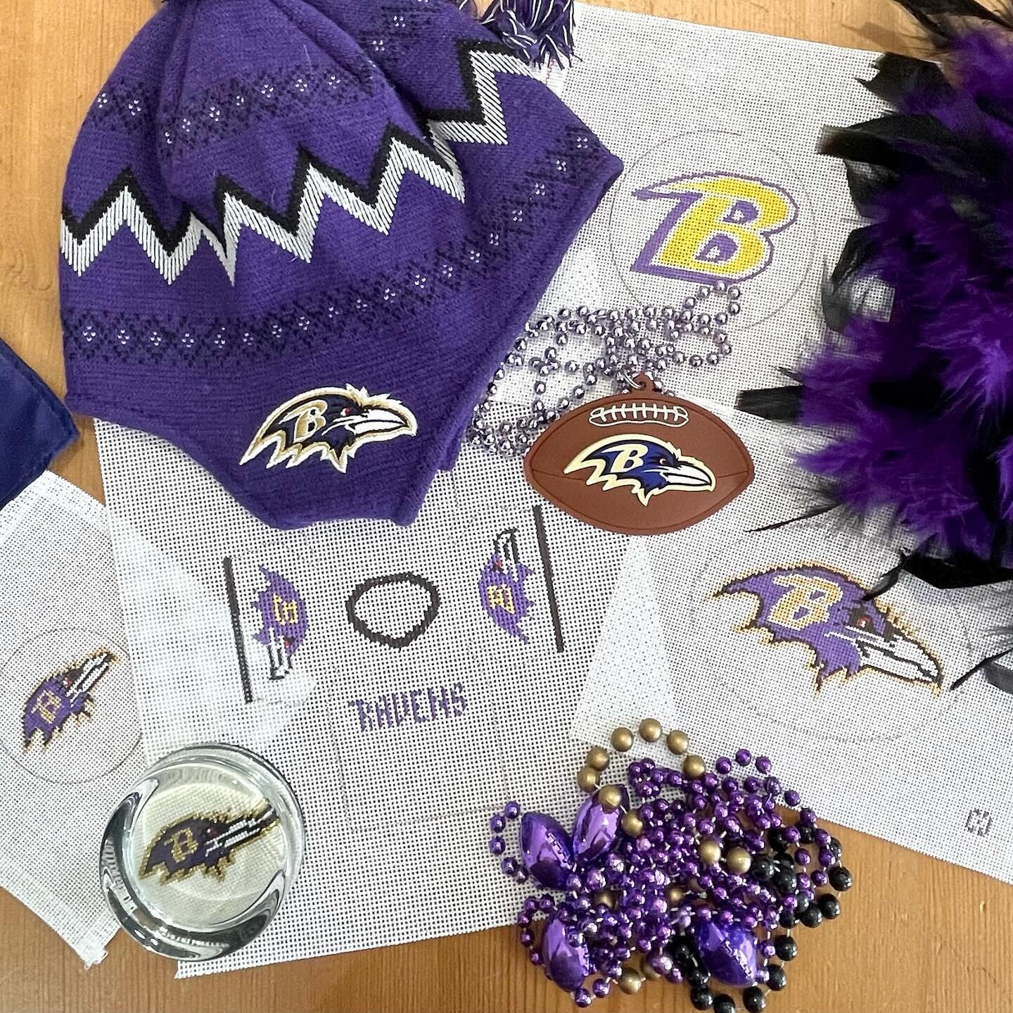 We&rsquo;re ready to cheer on the Baltimore Ravens tomorrow! Now we just need to decide which canvas to stitch during the game 🤔