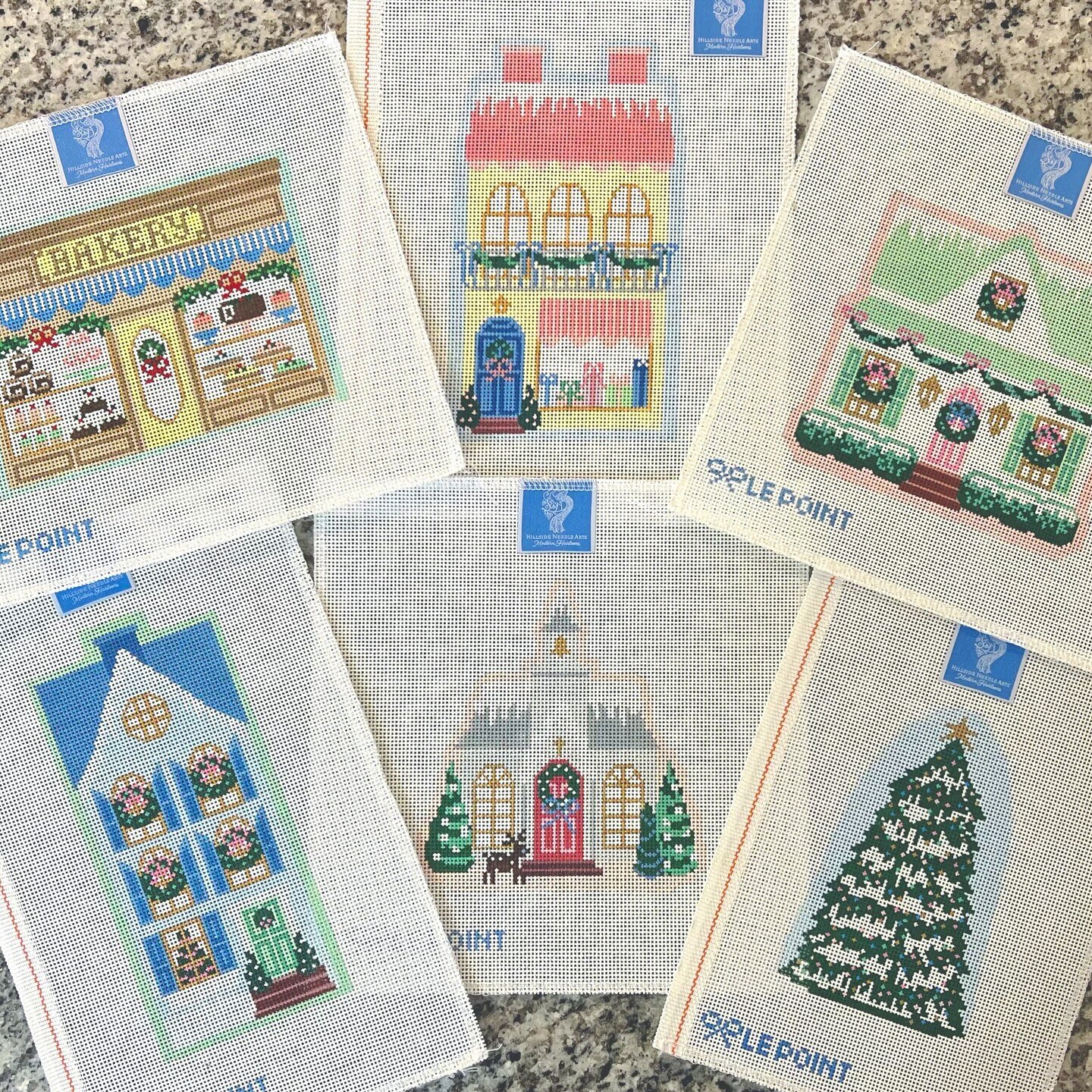 Just a portion of the beautiful Le Point Christmas Village that we just restocked! Now is the perfect time to start stitching these beautiful heirloom pieces.