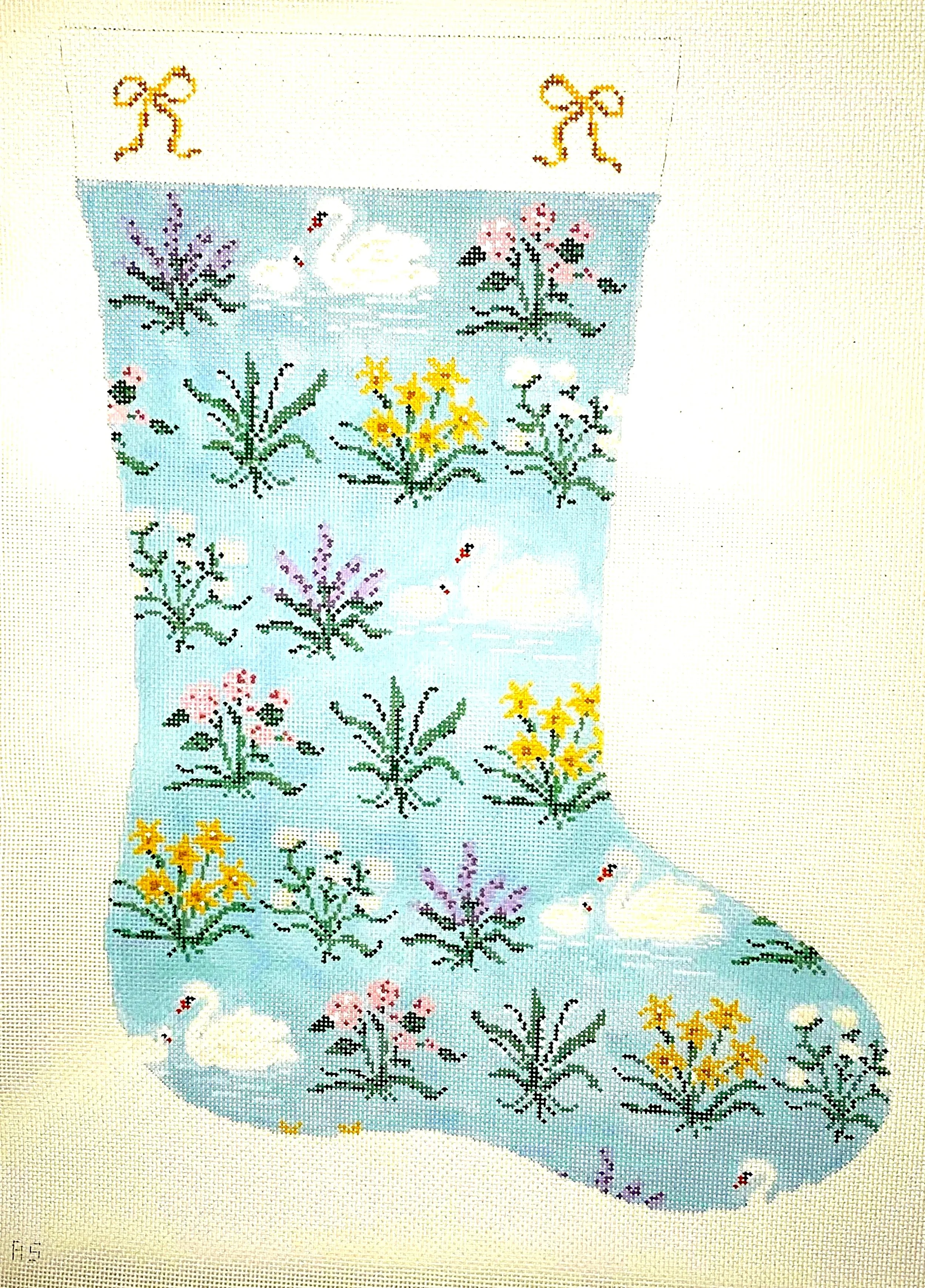 Floral  and Swan Stocking