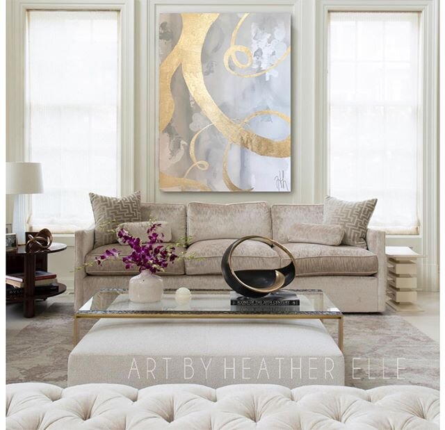 &ldquo;New Strength&rdquo; 40x30 hand painted original on gallery wrapped canvas, available and ready to ship! Gray and white hues mixed with texture &amp; hand placed gold leaf design on top. Isaiah 40:29 .
.
.
.
#artbyheatherelle #grayandgoldpainti