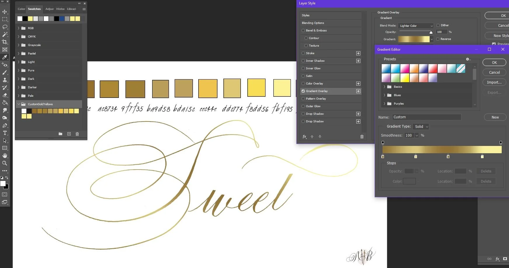 How to create a metallic gold effect on your text in