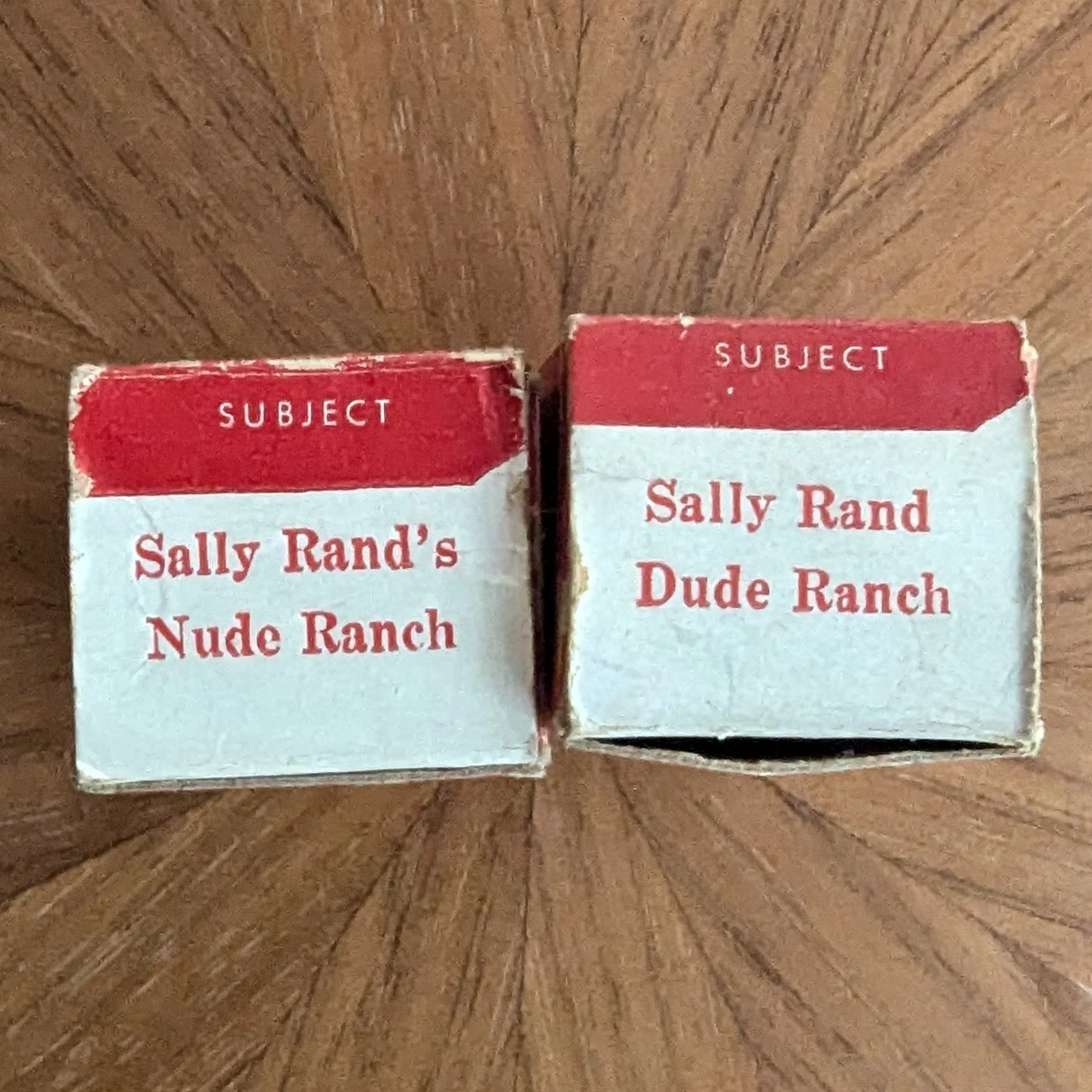 Does Sally Rand have a Nude Ranch or a Dude Ranch? The filmstrip is the same in each but the first version with "Nude" on the box is very hard to find.