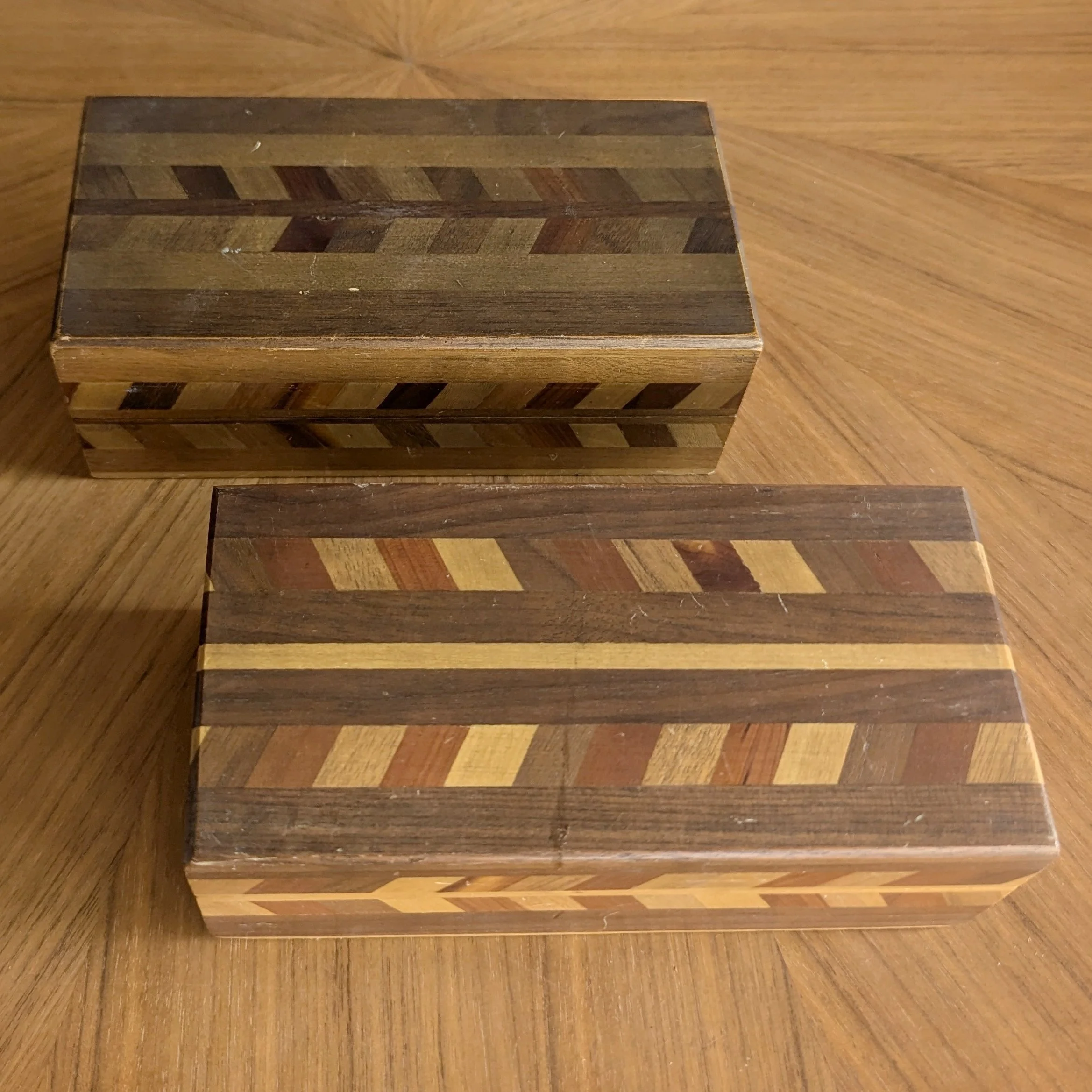 Small, non-standard inlaid wood Tru-Vue cases