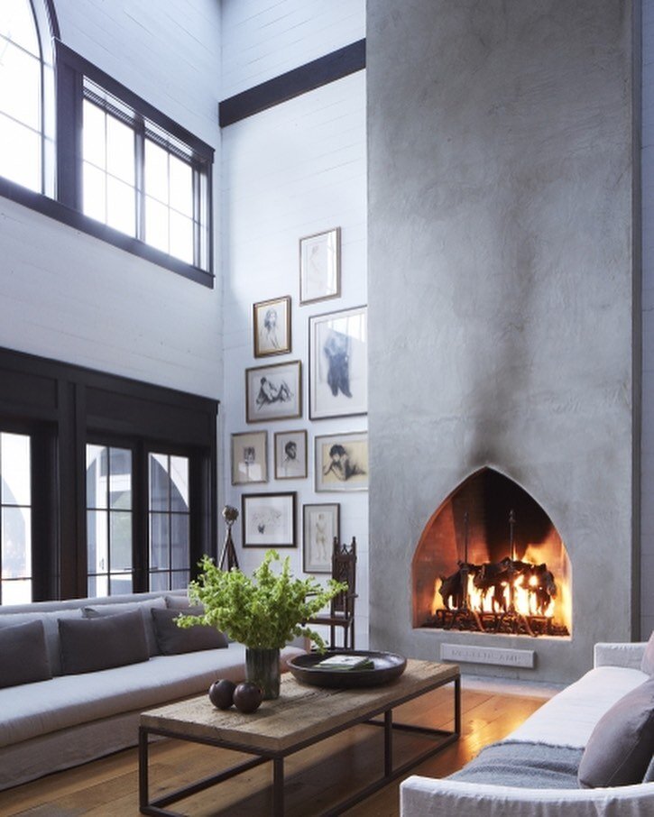 More from John Mellencamp&rsquo;s South Carolina island retreat designed by Monique Gibson. I love the fireplace and the high windows by Marvin Windows and Doors. The double-height living hall is inspired by a church nave and occupies the centre of t