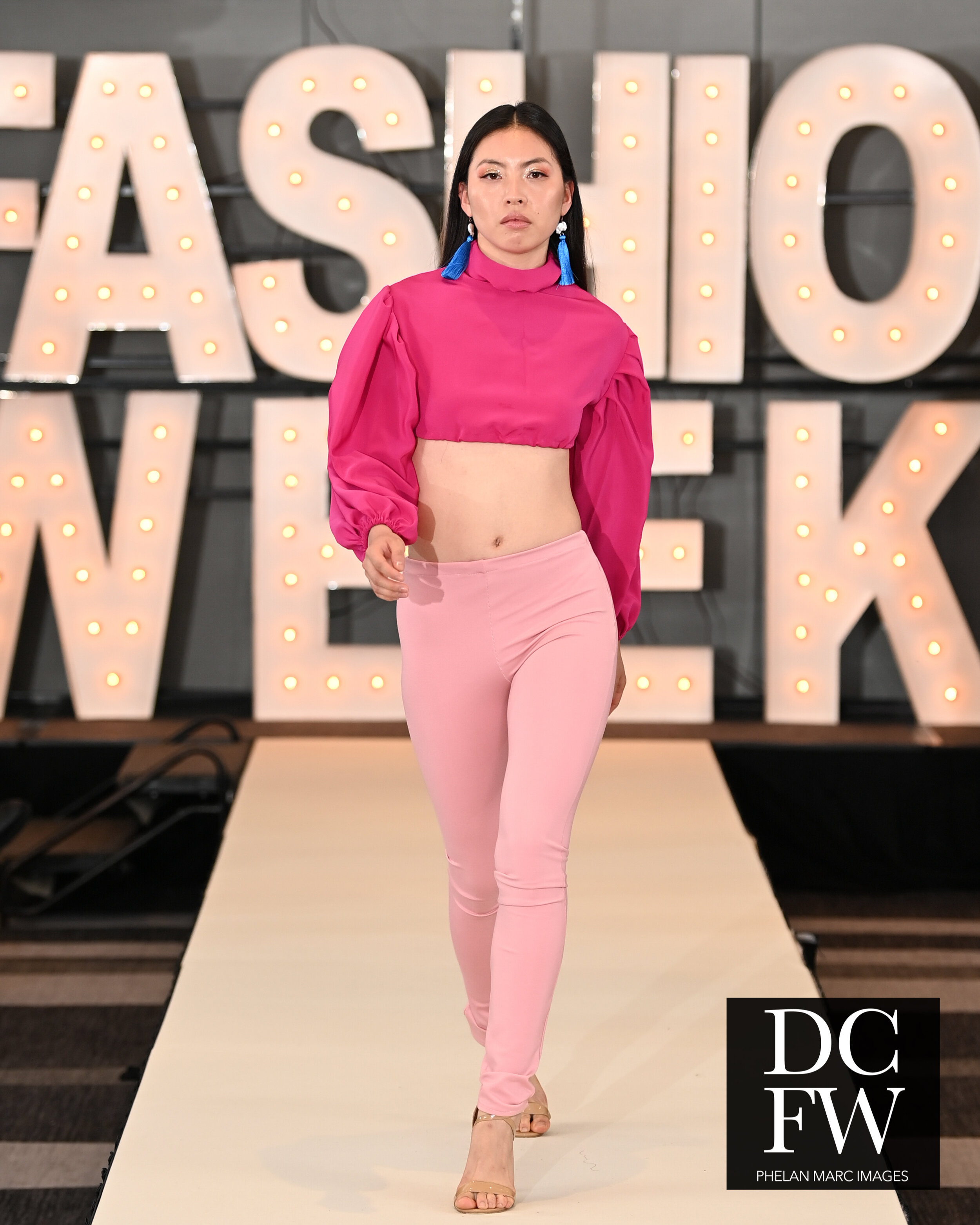 DCFW '21. Pink Cropped Top w| Balloon Sleeves + Pants.