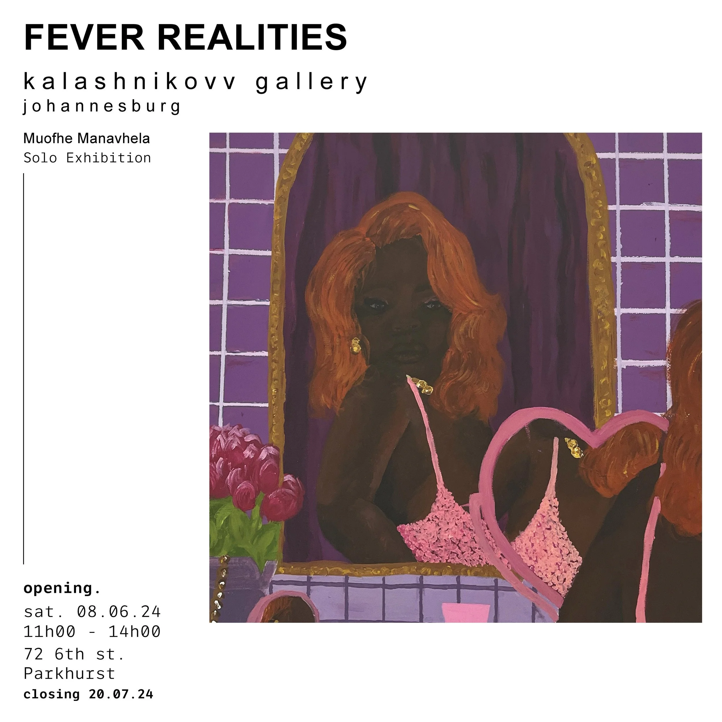 Join us next Saturday at our Johannesburg space for the opening of @muofhemanavhela latest showing with Kalashnikovv, &lsquo;Fever Realities&rsquo;. 

In this particular body of work, Manavhela engages with juxtaposing series of works, vibrant and aw