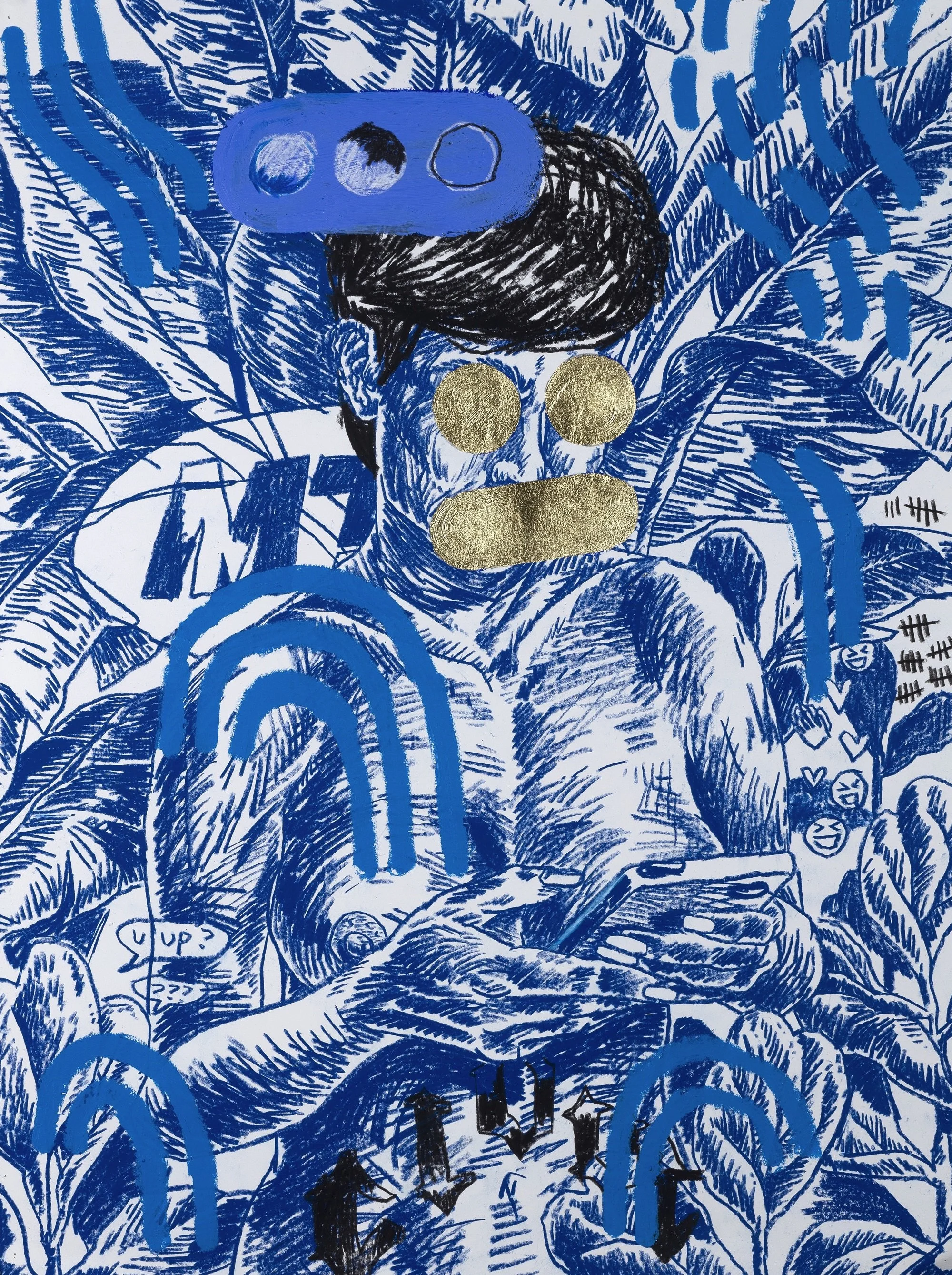 Louis de Villiers, '(...)', 2020, China marker, oil marker and gold leaf on Fabriano paper, 825 x 620mm (framed).jpg