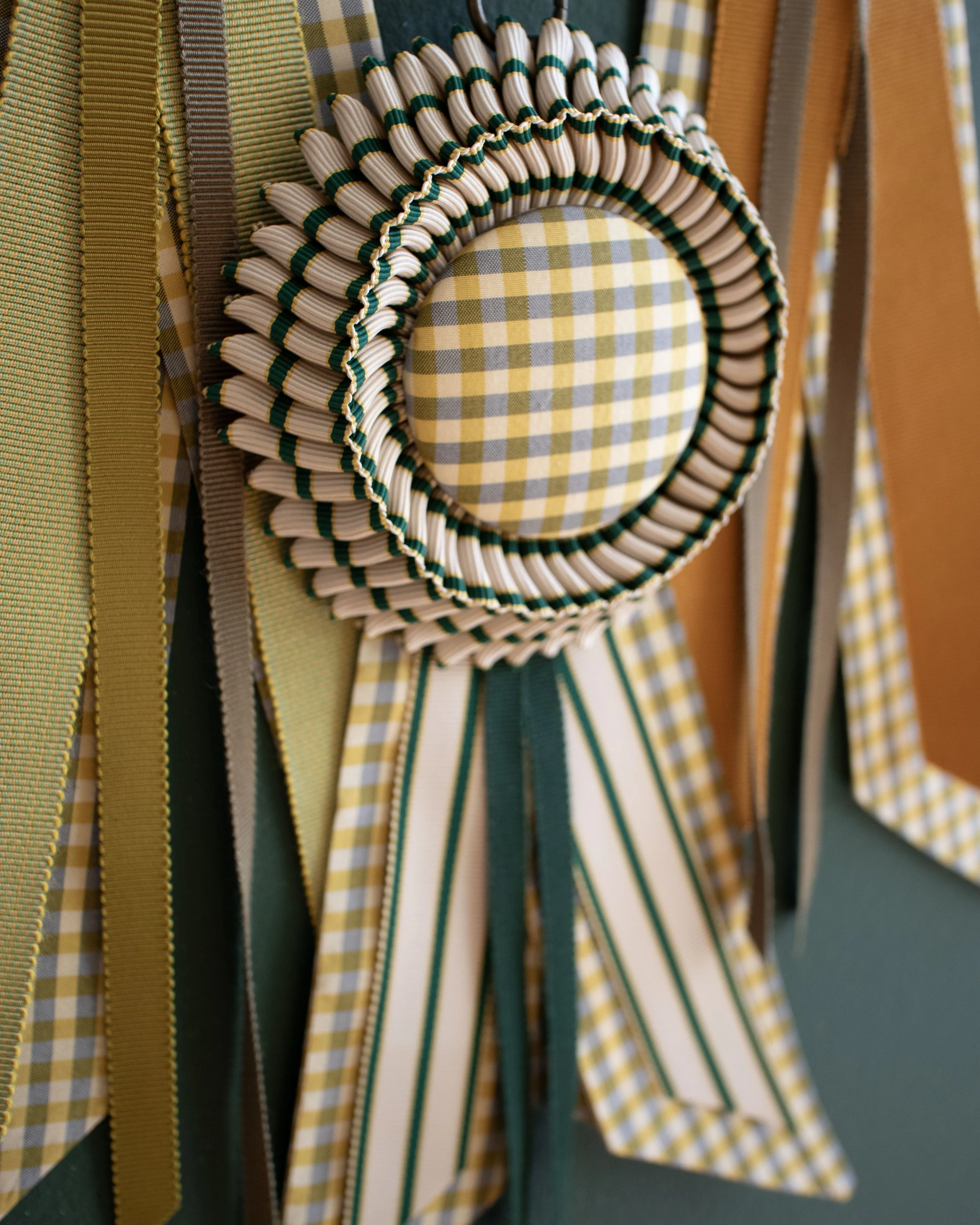 Stripe rosette made of petersham and silk by corrie beth hogg